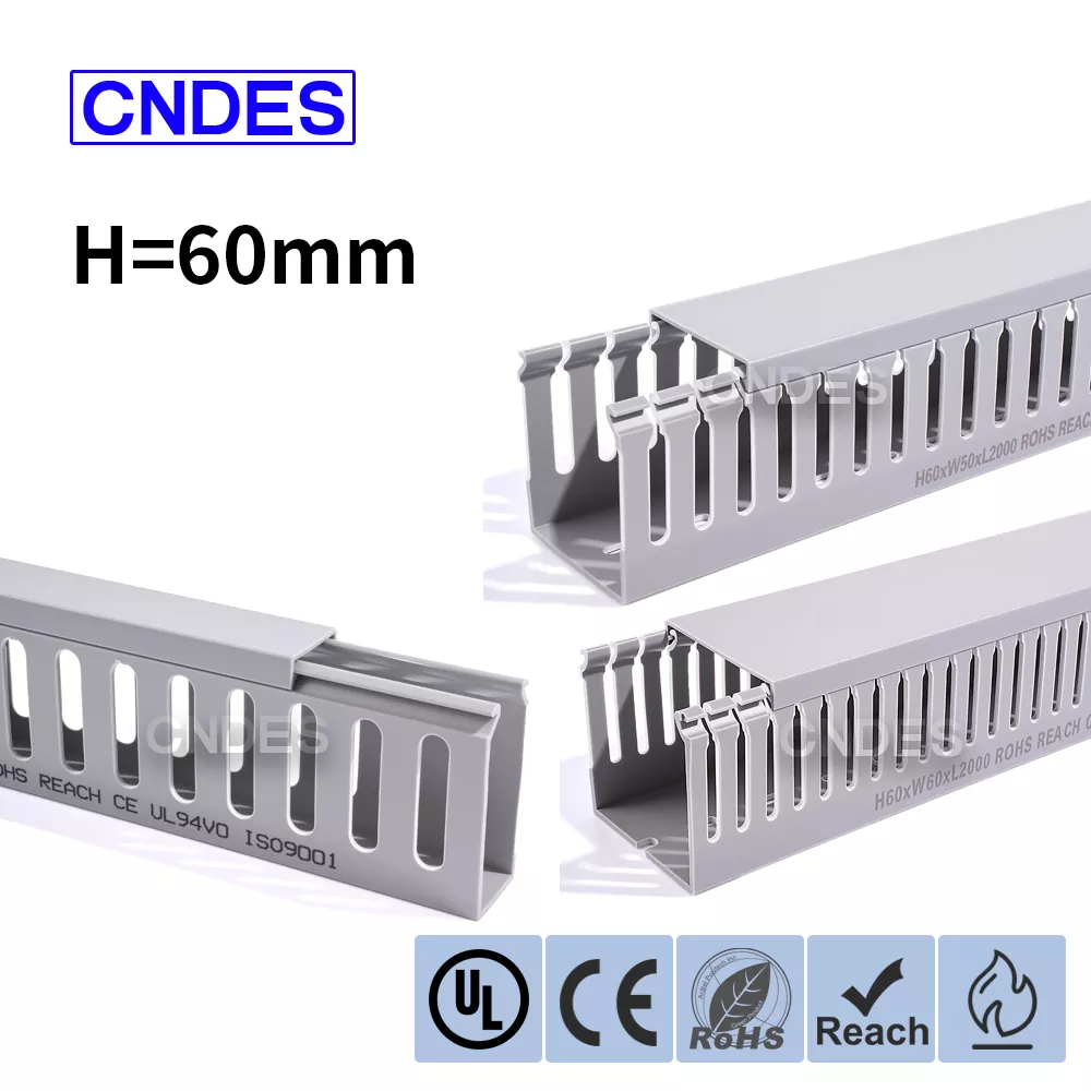 کانال سیم کشی پی وی سی شیاردار خاکستری با ارتفاع 60 میلی متر